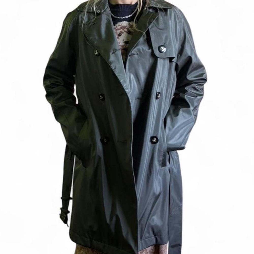 Sag Harbor silver grey rain jacket trench coat nautical buttons quilted size S